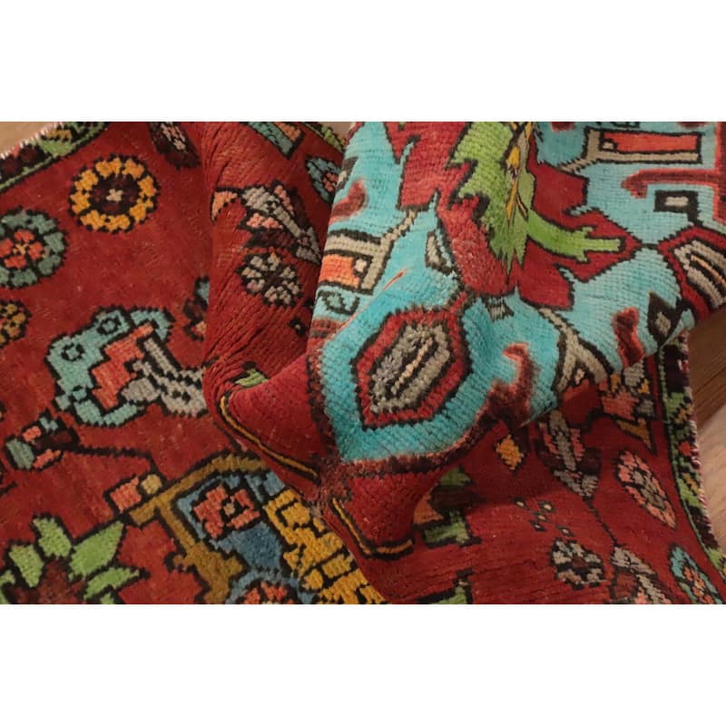 Hand Knotted Oriental 100% Wool Carpet Traditional Geometric Oranges & Rust Heriz Runner Rug - 7' 3'' X 2' 2''