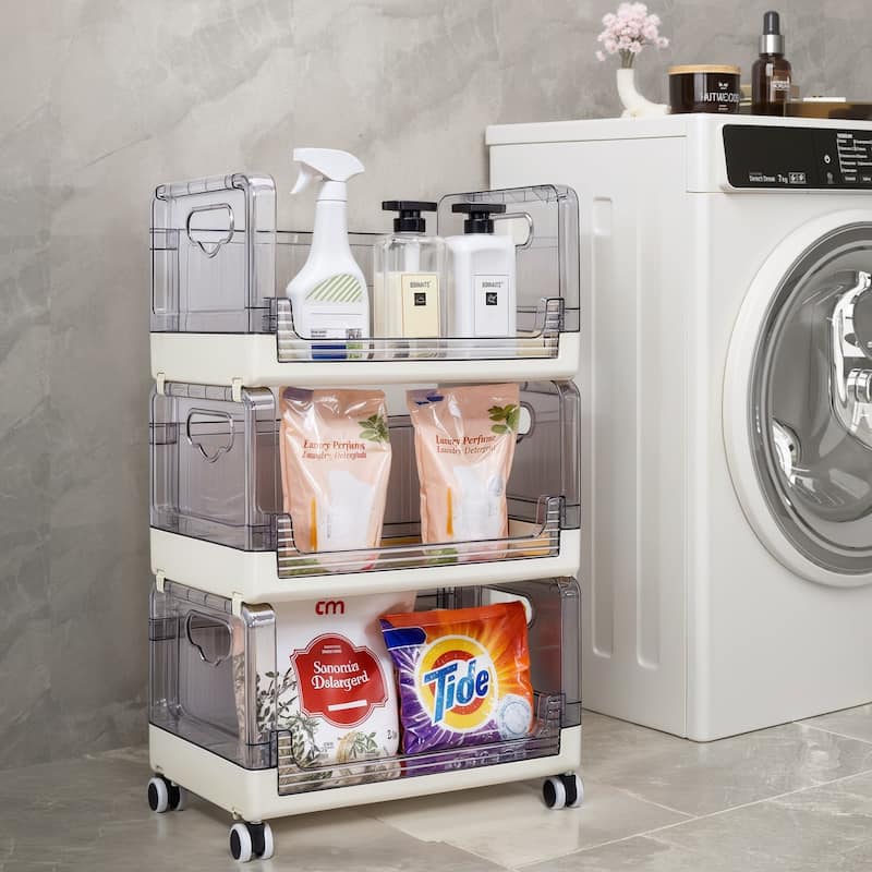 Javlergo 3 Tier Utility Carts, Rolling Metal Storage Cart with Handle and Lockable Wheels, Multifunctional Storage Shelves