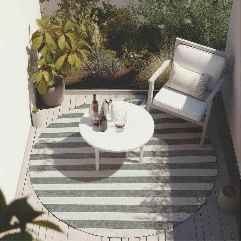 Fafi Stripe Weather Resistant Blended Style Outdoor Rug