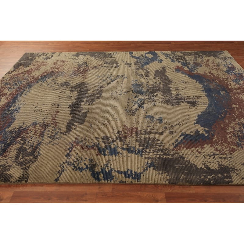 Handmande Abstract Indian Area Rug Handmade Wool Carpet - 7'10"x 9'10"