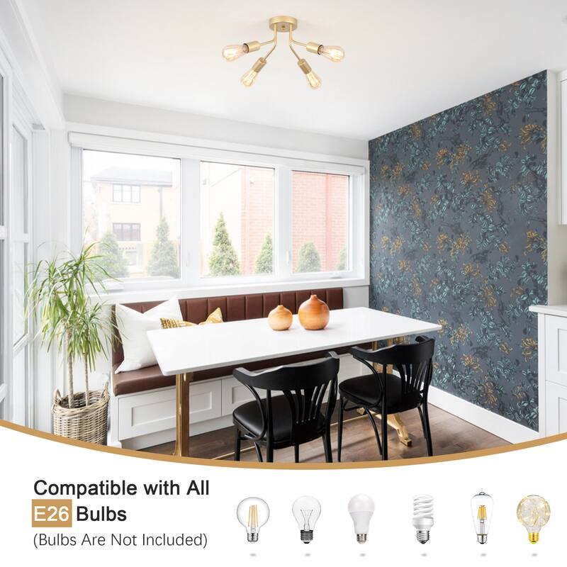 Modern 4-Light Semi Flush Mount Ceiling Light for Dining Room Bedroom Hallway Entryway