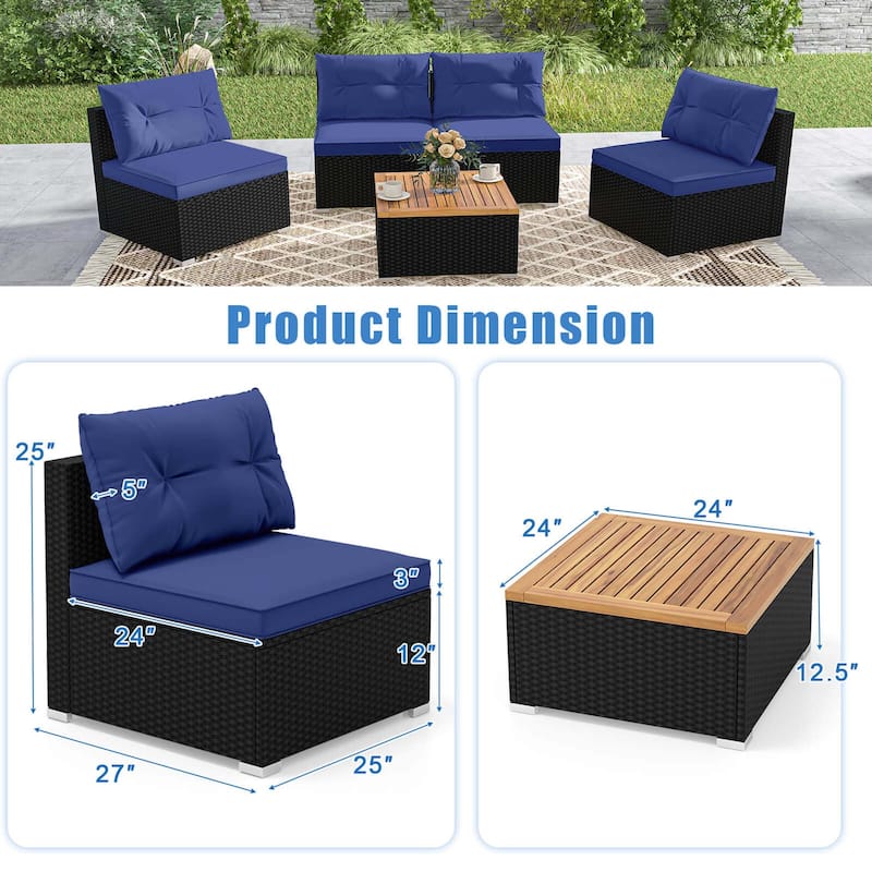 5 PCS Rattan Sofa Set Patio Conversation Set Outdoor Wicker Furniture Set w/Cushions