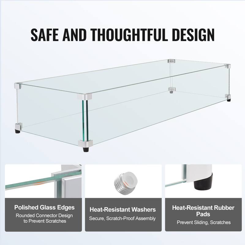 Tempered Glass Wind Guard for Rectangular Fire Pit Table