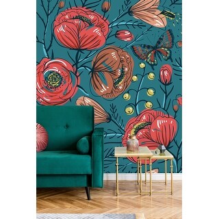 Vintage Roses and Butterflies Wallpaper Mural - Overstock - 32617136