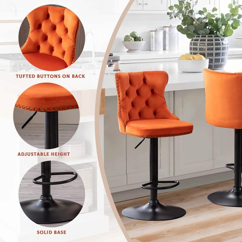 Velvet Upholstered Nailheads Tufted Swivel Bar Stools (Set of 6)