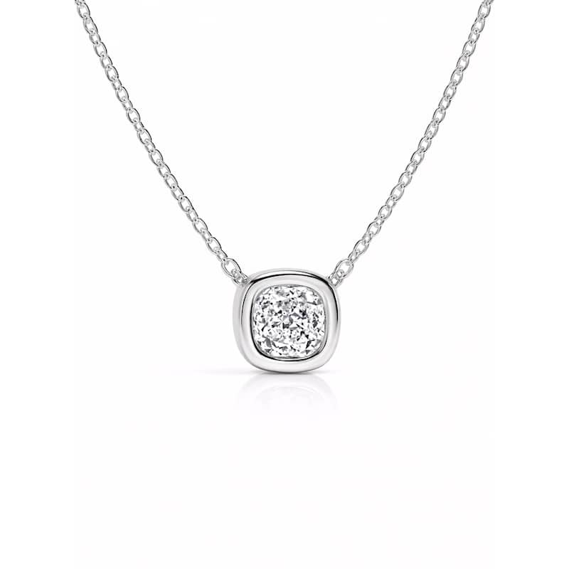 Auriya 14K Gold Lab Grown Cushion Diamond Bezel Solitaire Pendant Necklace 1.00 to 5.00 ct. tw. (F-G VS)