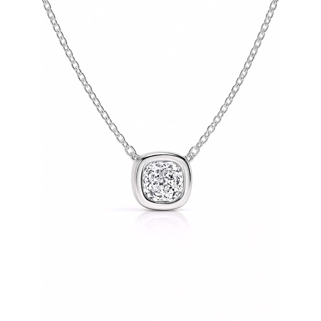 Auriya 14K Gold Lab Grown Cushion Diamond Bezel Solitaire Pendant Necklace 1.00 to 5.00 ct. tw. (F-G VS)