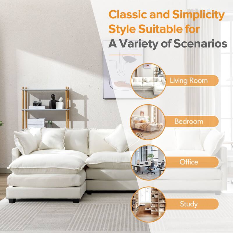 112.2" Modern L-Shaped 4-Seat Sectional Sofa with Removable Ottoman, 5 Plush Pillows, and Sturdy Construction