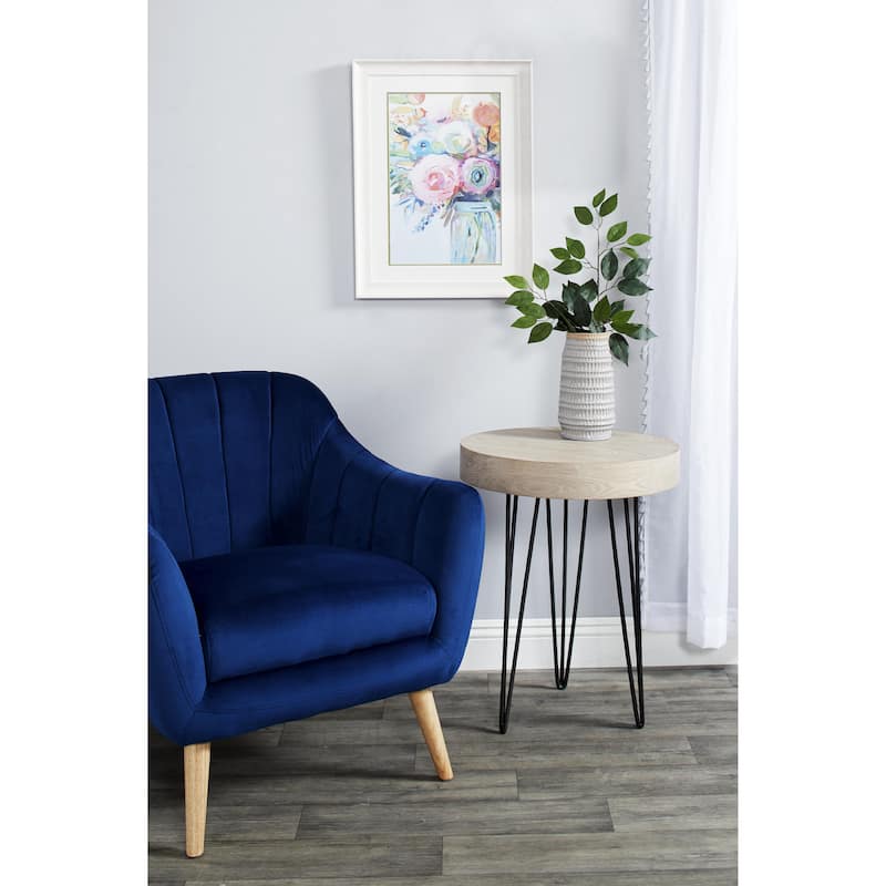 Wooden Round Accent Table with Black Metal Hairpin Legs - Brown - Roche River Decor