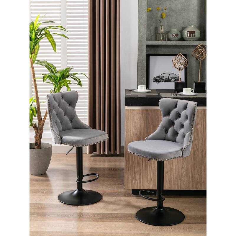 Set of 2 Swivel Velvet Barstools with Adjustable Height 25-33 Inches