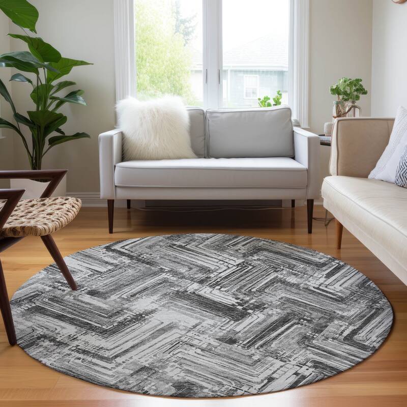 Machine Washable Indoor/ Outdoor Chantille Modern Chevron Rug - Gray - 8' x 8'