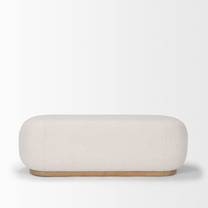 Siren Cream Fabric w/ Light Brown Wood Oblong Bench
