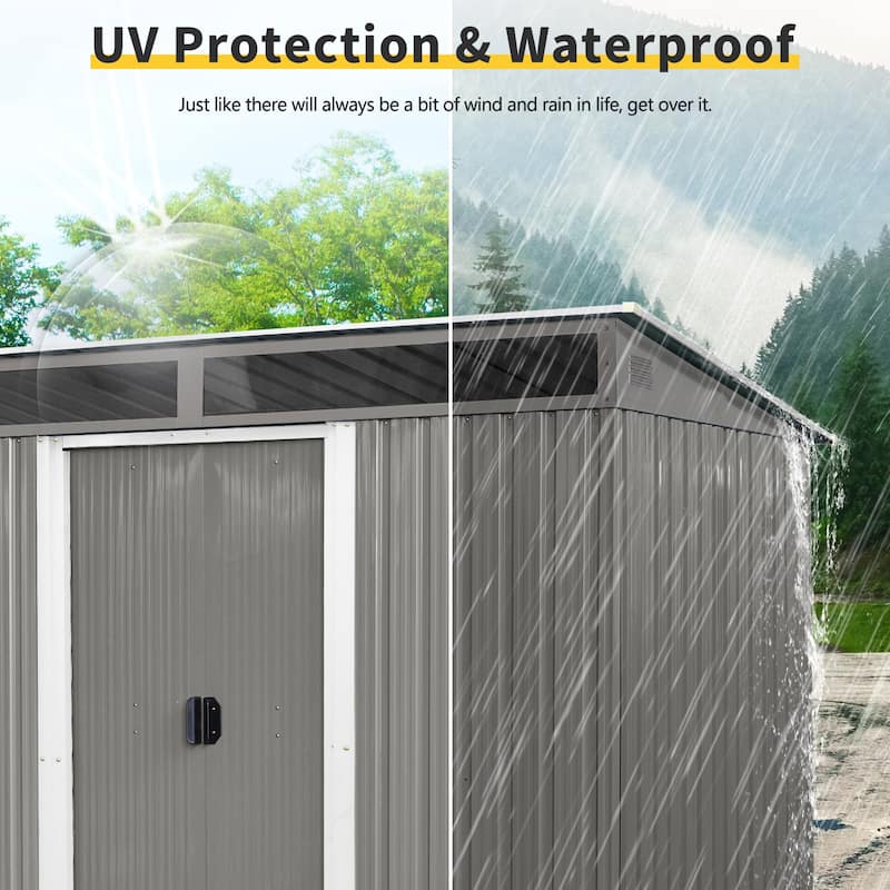 Galvanized Steel Garden Shed Tool Shed Storage Shed with Lockable Sliding Door Waterproof, Rust, Corrosion-resistance