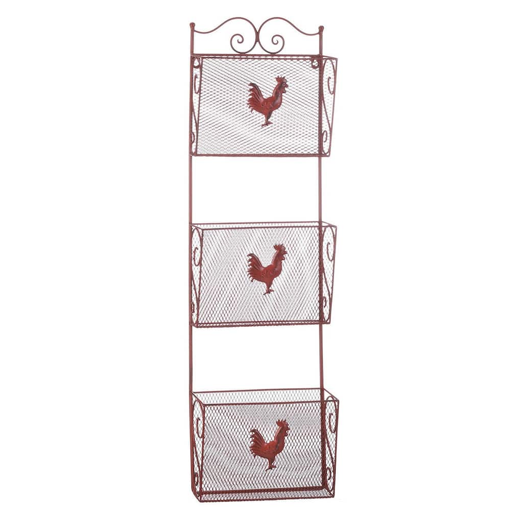 Red Rooster Three-Tier Metal Wall Rack