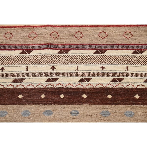 dimension image slide 1 of 3, Striped Gabbeh Kashkoli Area Rug Wool Handmade Oriental Carpet - 7'9" x 8'2" Round