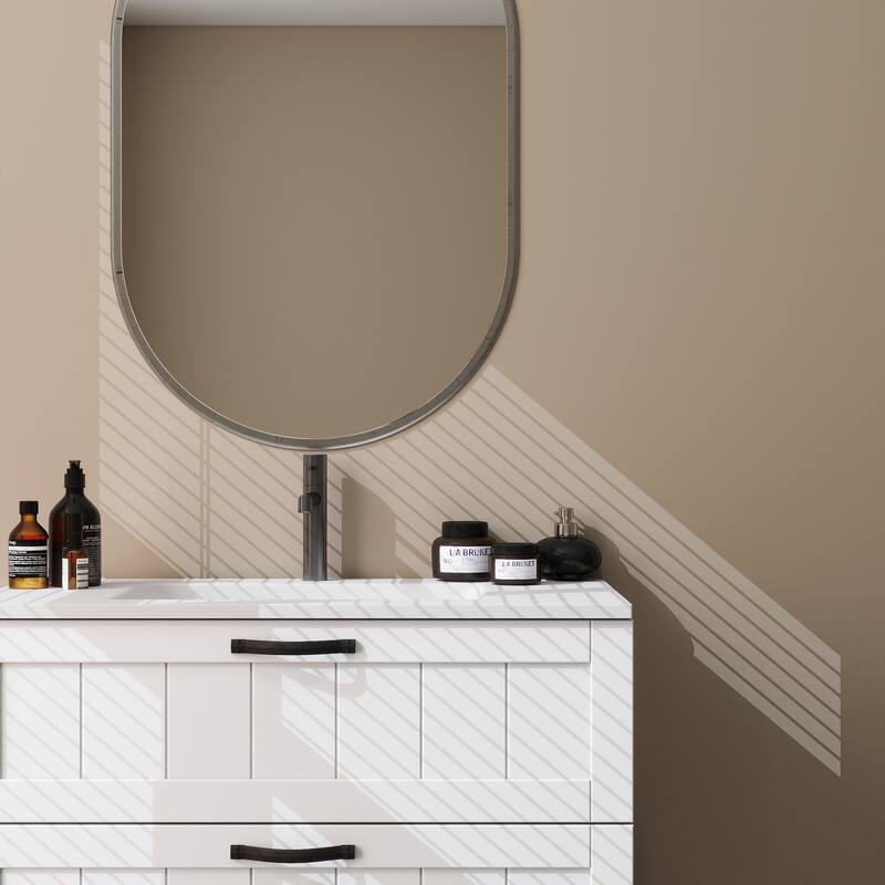 GDFStudio - 31.5" Modern Style Bathroom Cabinet, Double Drawer with Decor Line, Wall-Mounted Vanity