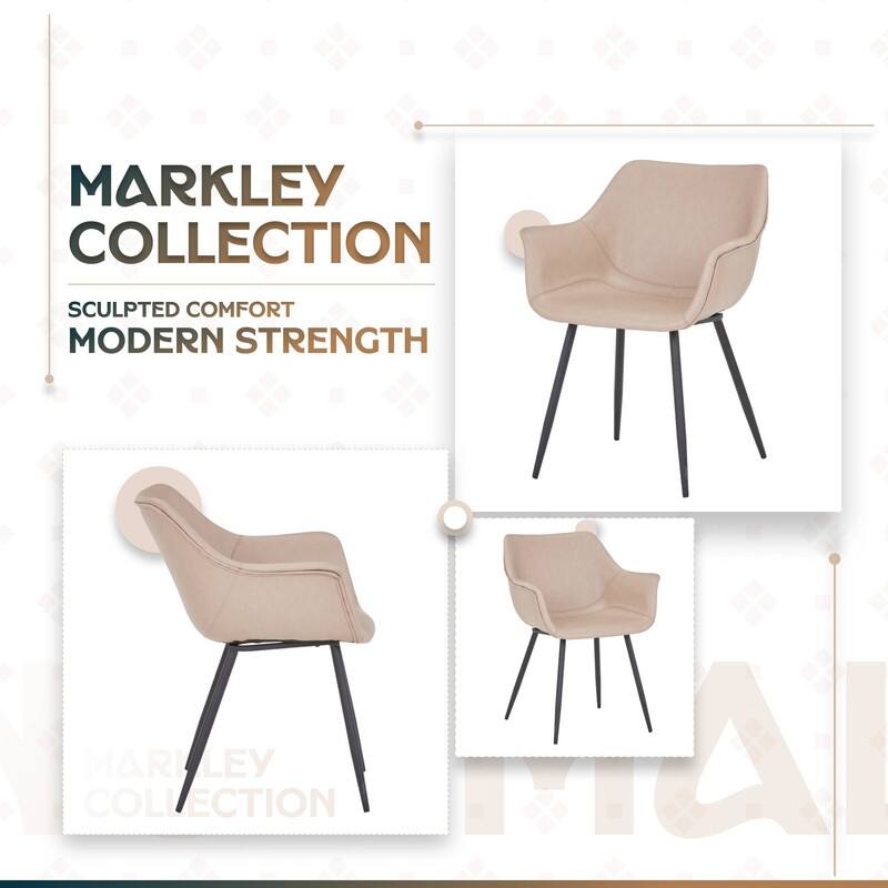 Markley Mid-Century Modern Minimalist Ergonomic Leather Dining Chair with Comfy Curved Seat & Strong Powder-Coated Iron Legs
