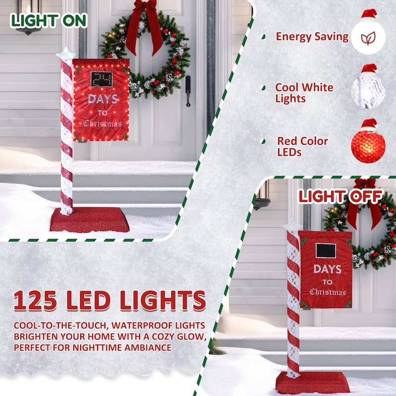 VEIKOUS 5FT Lighted Christmas Countdown Sign, Outdoor Countdown Board with Days Setting & Sturdy Steel Frame