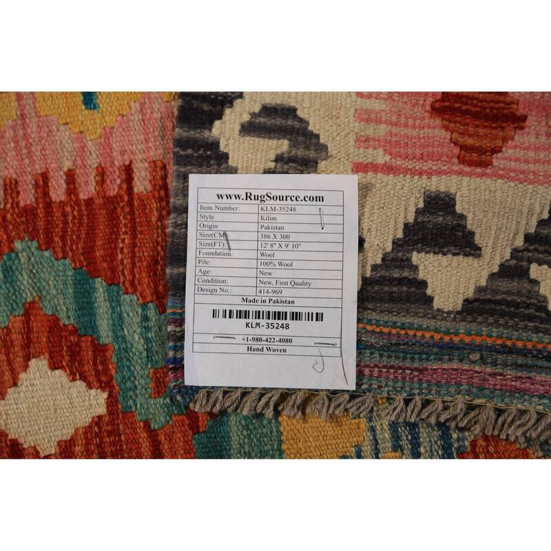 All-Over Geometric Kilim Oriental Area Rug Hand-Woven Wool Carpet - 9'10"x 12'8"