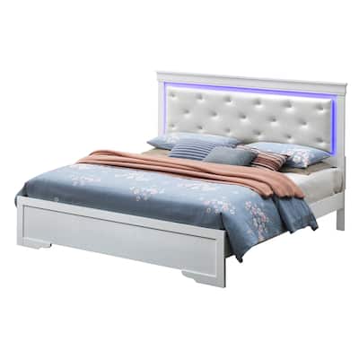 Tufted Queen Panel Bed with LED Light - 85" - Silver