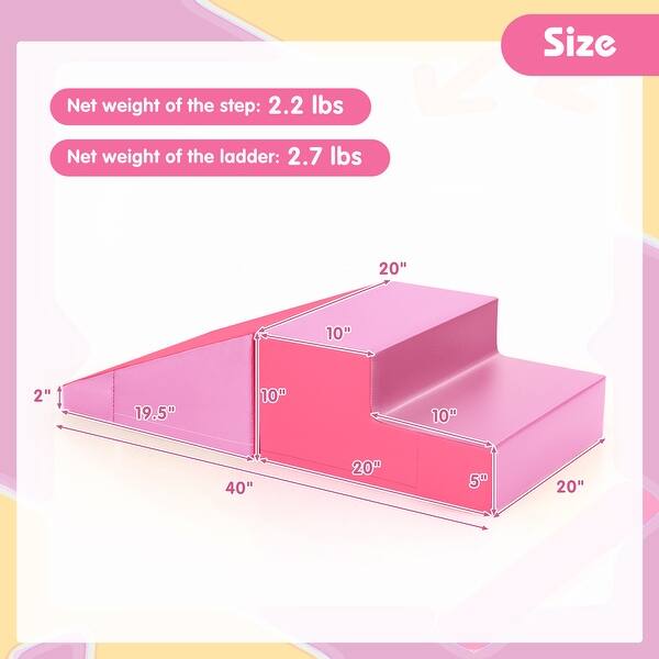 dimension image slide 3 of 4, 2-Piece Step and Slide Climber for Infants and Toddlers Baby Soft Play Set Foam Blocks - 40" x 20" x 10" (L x W x H)