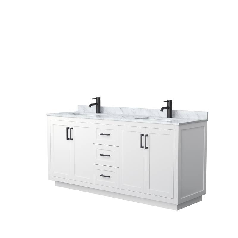 Miranda Double Vanity Set, White Carrara Marble Top, No Mirror