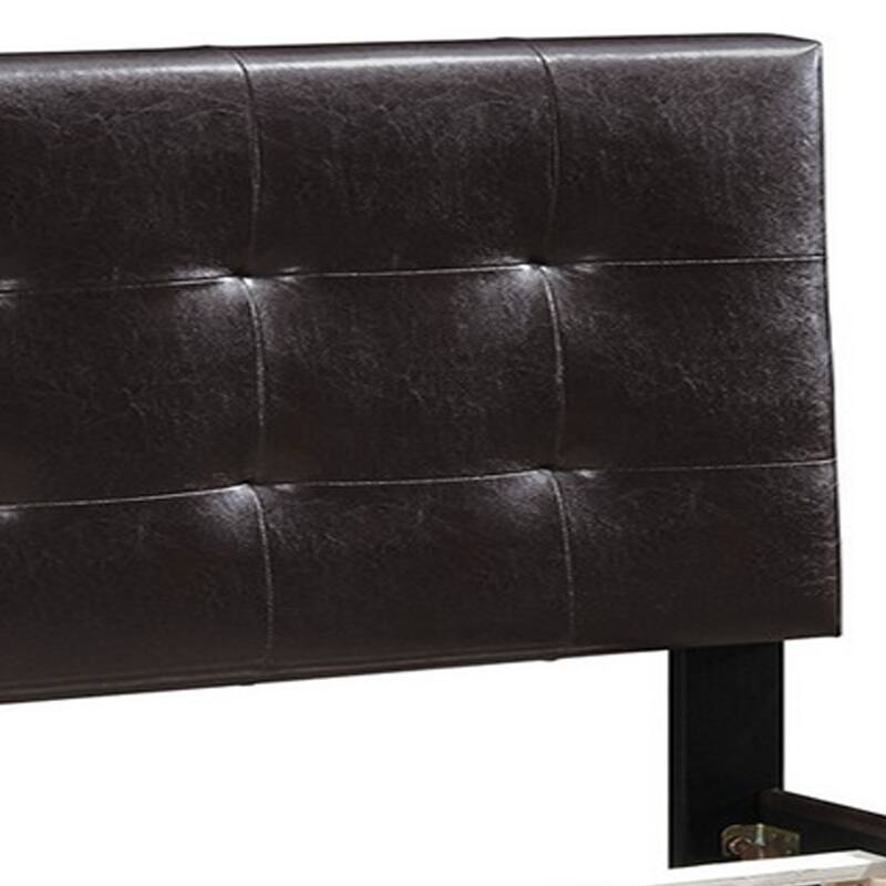 Queen Leatherette Bed with Checkered Tufted Headboard, Dark Brown