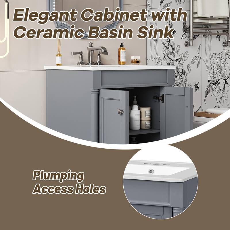 Bathroom Vanity with Sink, Wood Bathroom Storage Cabinet, Small Bathroom Vanity with 2 Soft Closing Doors & Storage Shelves聽