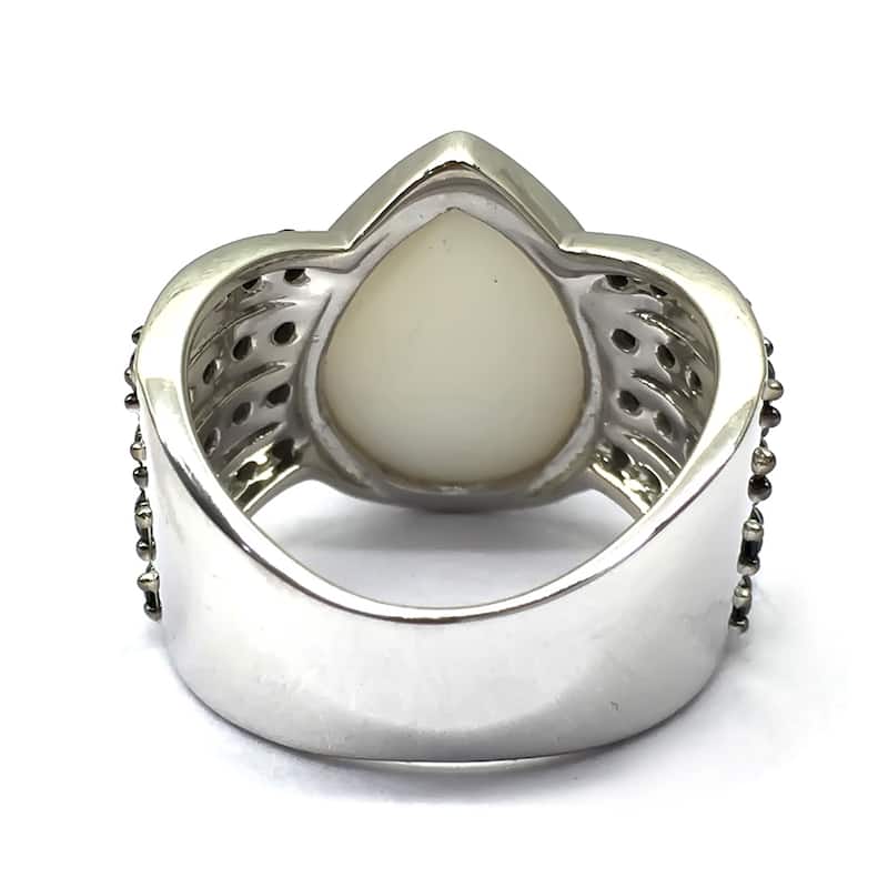 925 Sterling Silver Black Spinel And White Opal Classic Ring