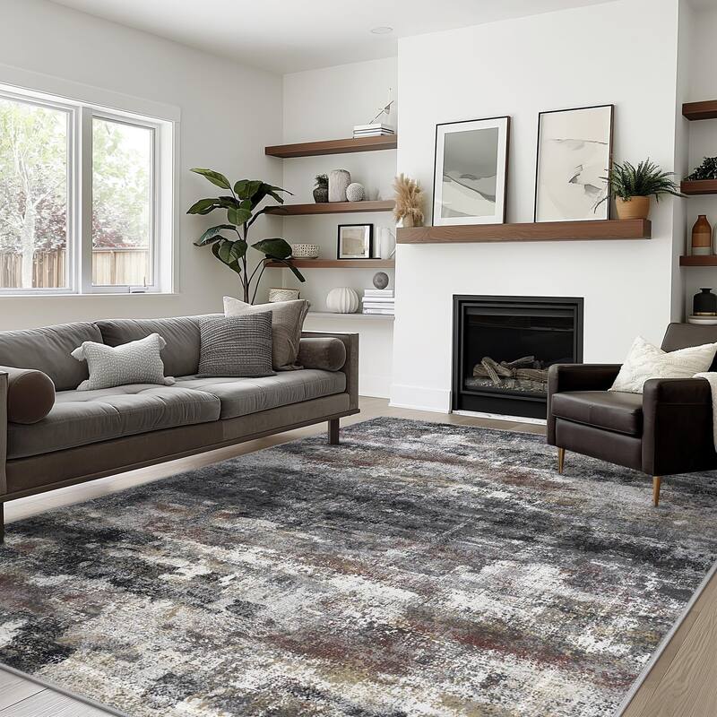 Mcow Abstract Low Pile Machine Washable Non-Slip Area Rug