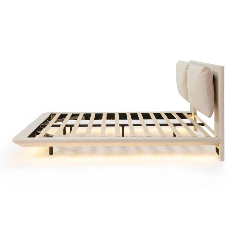 Upholstered Platform Bed w/ Sensor Light & Backrests, 2 Sets of Socket