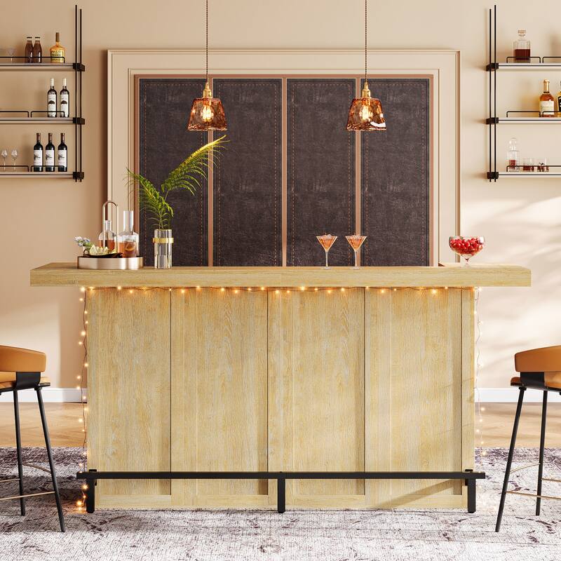 4-Tier Wooden Bar Table, 70.9" Large Home Bar Unit with Storage Shelves for Home, Patio, Basement