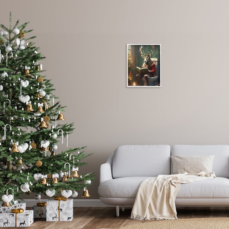 Stupell Reindeer in Festive Bathroom Framed Giclee Art Design By Jo Moulton