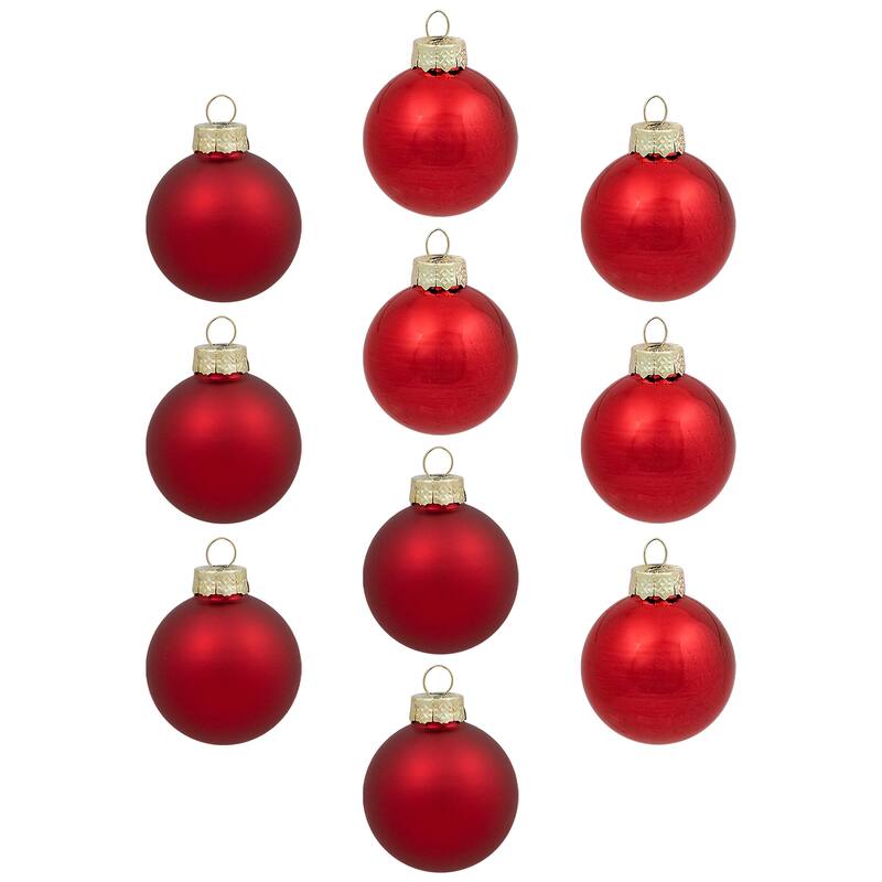 2-Finish Christmas Glass Ball Ornaments - 1.5" (40mm) - Red - 10ct