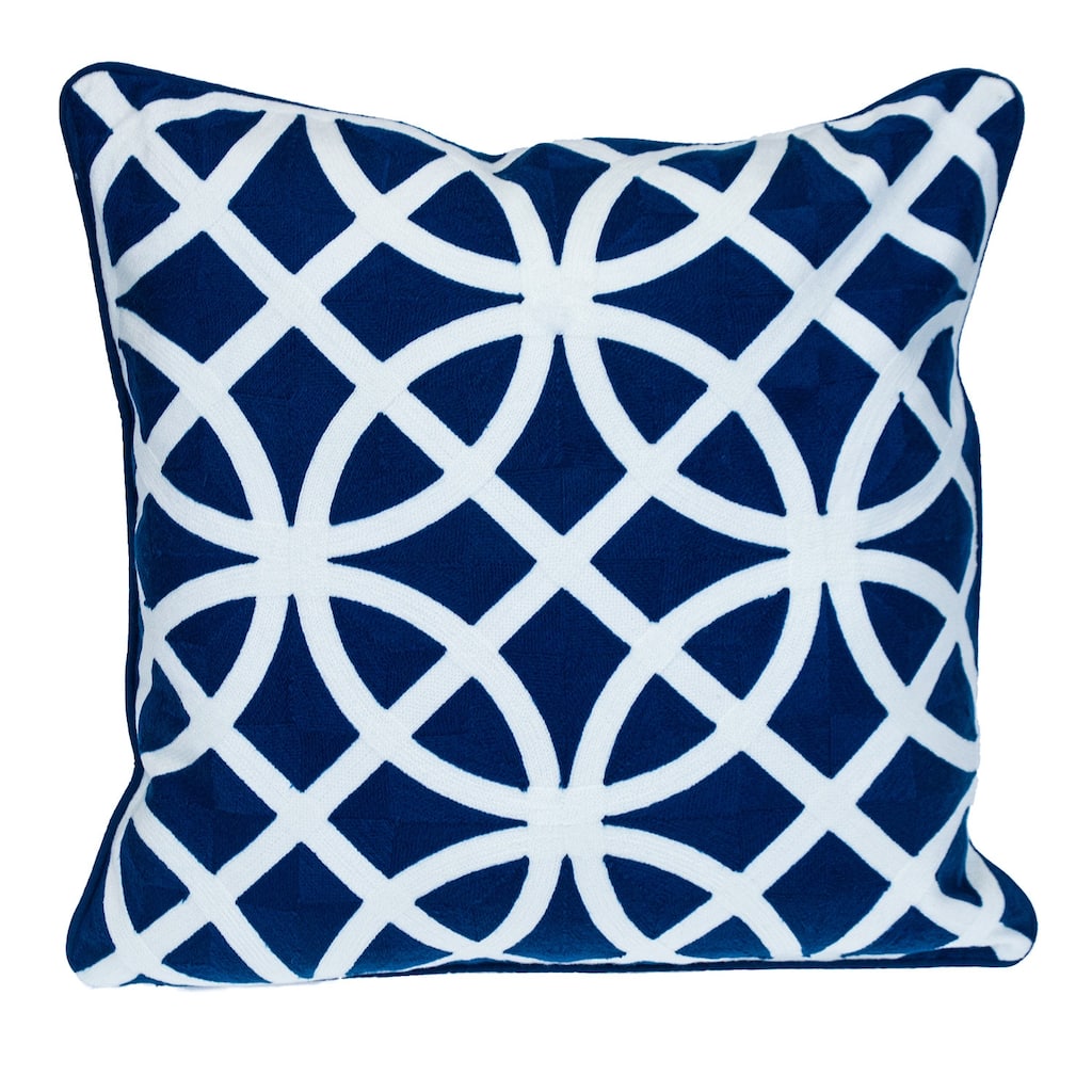 HomeRoots 18" X 18" Blue 100% Cotton Geometric Zippered Pillow