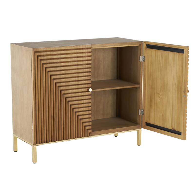 Wood Geometric Carved Square Room Cabinet with Gold Accents - Brown - Roche River Decor