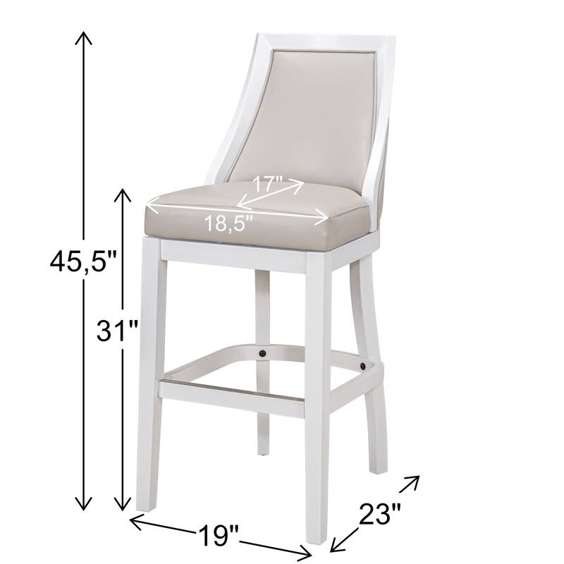 Ellis Swivel Bar Stool with High Back, White with Gray Seat