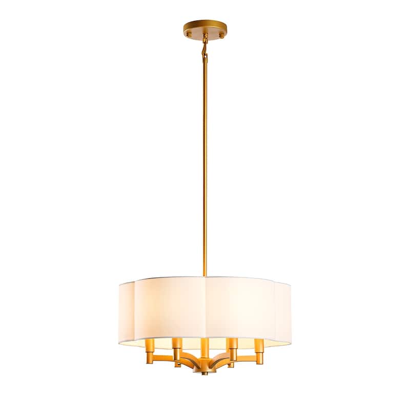 6-Light Palon Drum Pendant with White Fabric Shade Gold/Black Minimalist Lamp 17.5 Inch - N/A