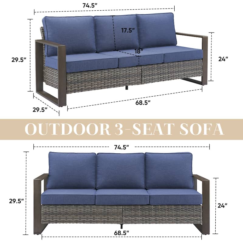 3-Seat Outdoor Couch with Deep Seating Sofa