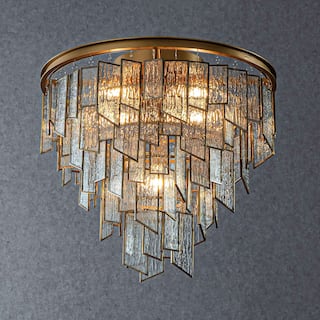 CraftHome Luxury Water Ripple Glass Flush Mount Modern Brass Frame Lighting for Dining Room Living Room and Kitchen Island