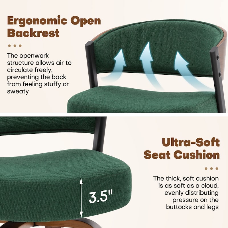 Upholstered Swivel Counter Height Bar Stool with Curved Back and Bentwood Frame - 37.2"H x 19.1"W x 20.5"D