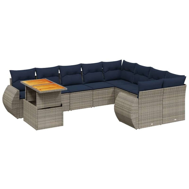 vidaXL Patio Sofa Set with Cushions Outdoor Furniture 10 Piece Poly Rattan - 24.4 x 24.4 x 27.2