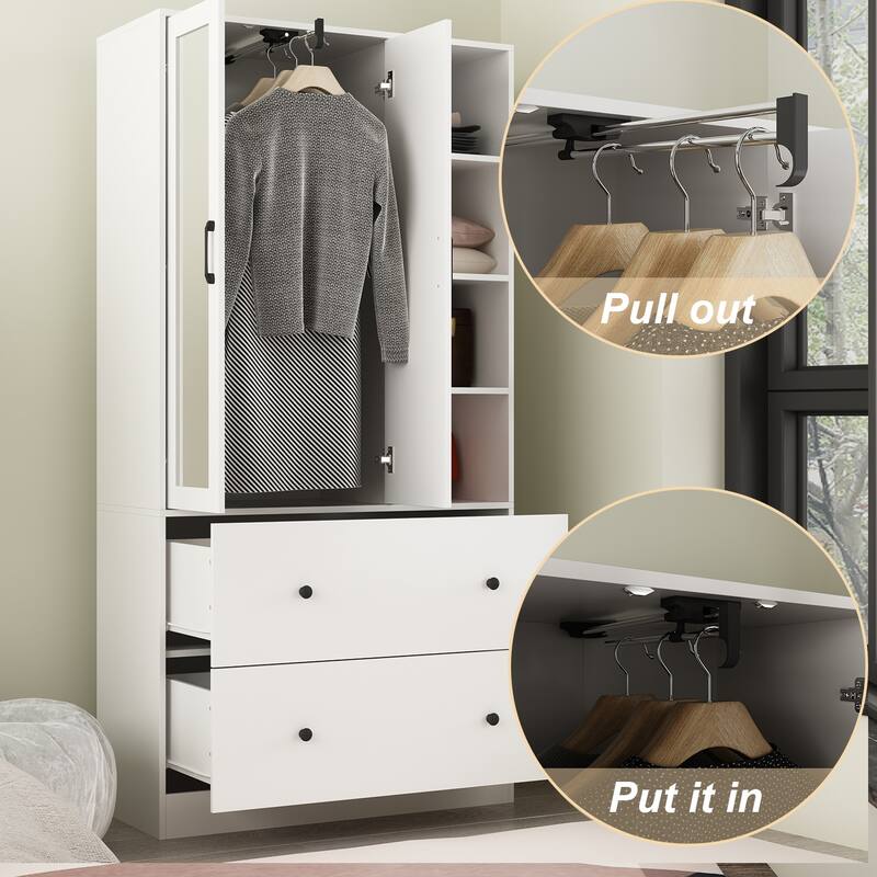 Scalable Hanging Rod Wardrobe Closet Armoire Mirror Space Saving