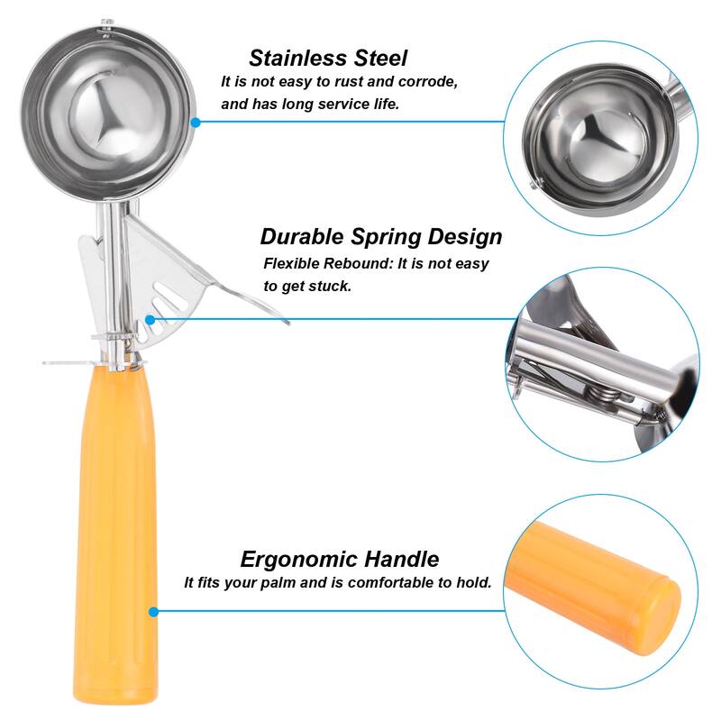 1.6 Ounce Ice Cream Scoop with Trigger, Portion Cookie Scoop, Yellow