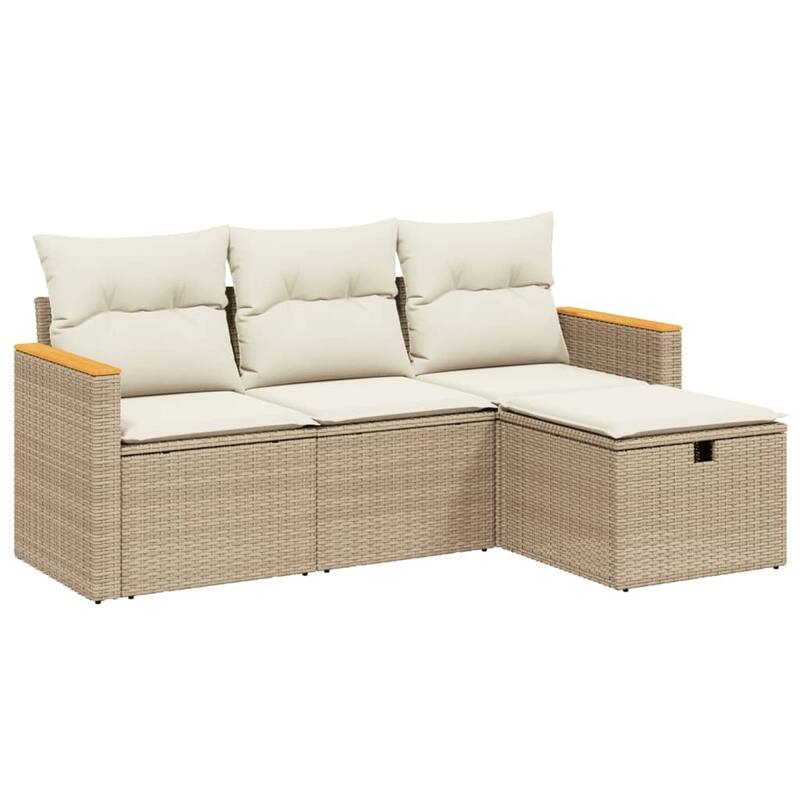 vidaXL Patio Sofa Set with Cushions Outdoor Furniture 4 Piece Poly Rattan