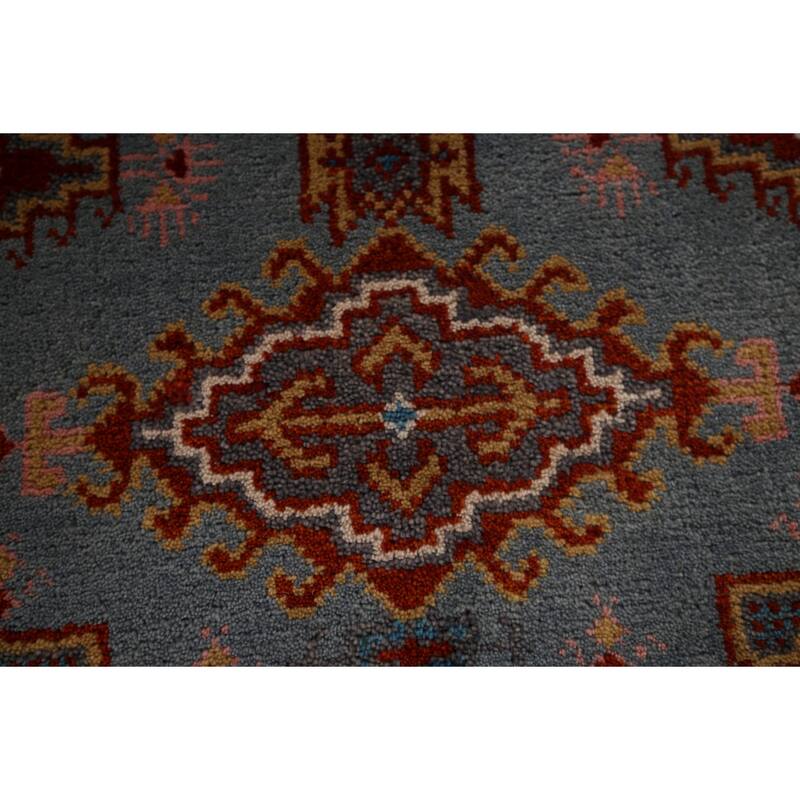 Blue Geometric Viss Oriental Accent Rug Hand-Knotted Wool Carpet - 2'11"x 5'3"
