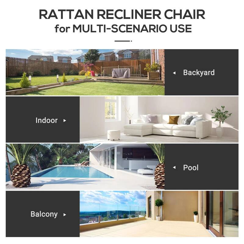 Patio Recliner Chair, PE Wicker with Comfy Cushions, Armrests