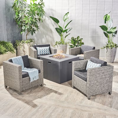 Maxwell Outdoor 4 Piece Club Chair Set with Square Fire Pit by Christopher Knight Home