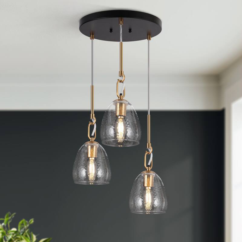 Blobfish Modern 3-Light Glass Chandelier Brass Cluster Kitchen Island Pendant Light - D 15" x H 12.5"