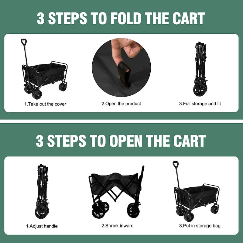 100L Collapsible Folding Beach Wagon Cart with 220Lbs Large Capacity, Wagons Carts Heavy Duty Foldable with Big Wheels
